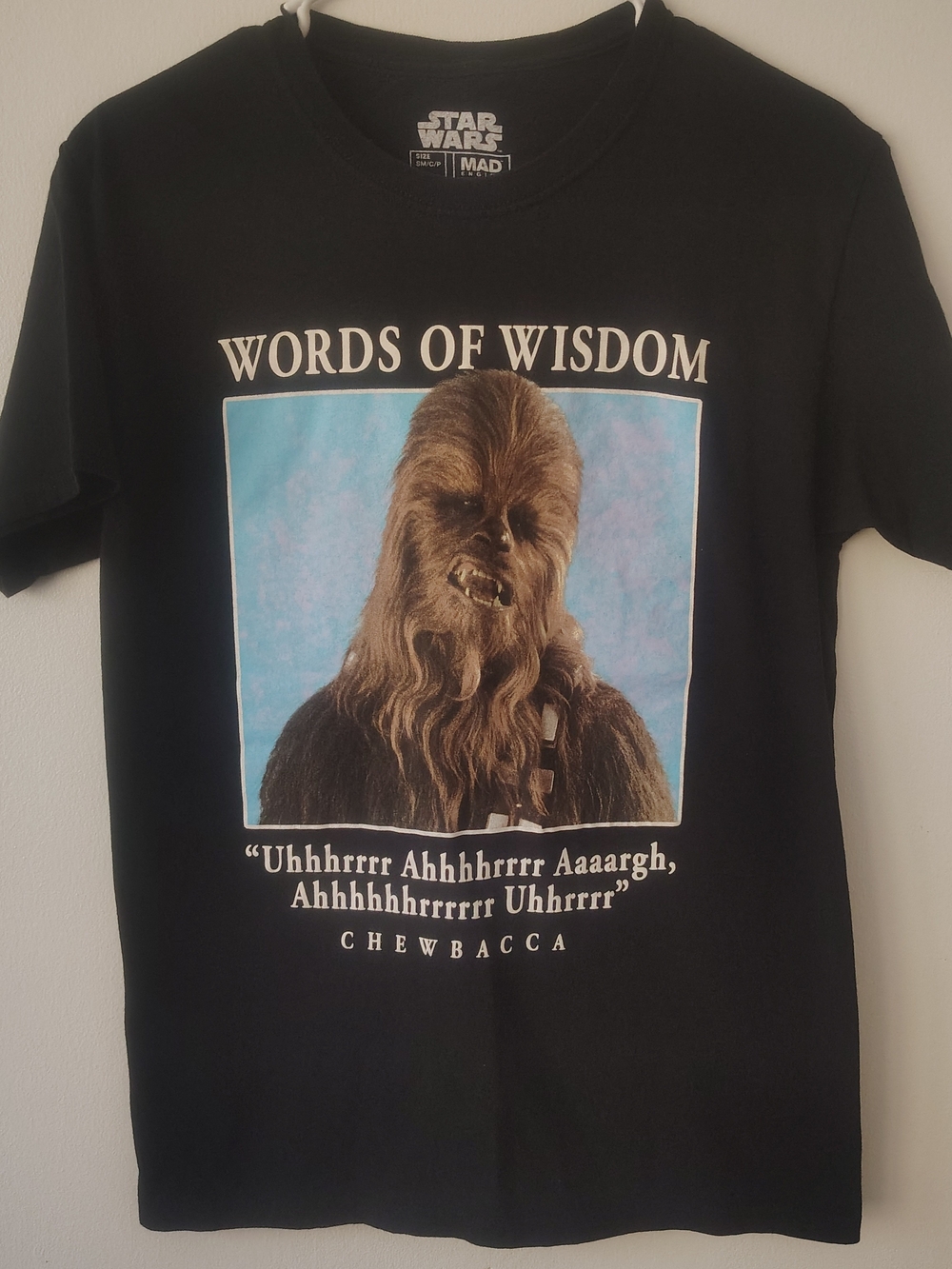 Star Wars Black Tee with Chewbacca Portrait and Blue Panel